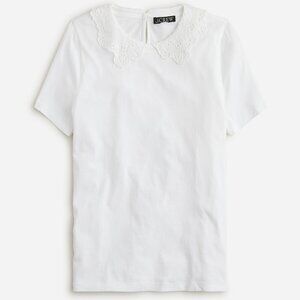 J. Crew White Short Sleeve Tee with Lace Collar